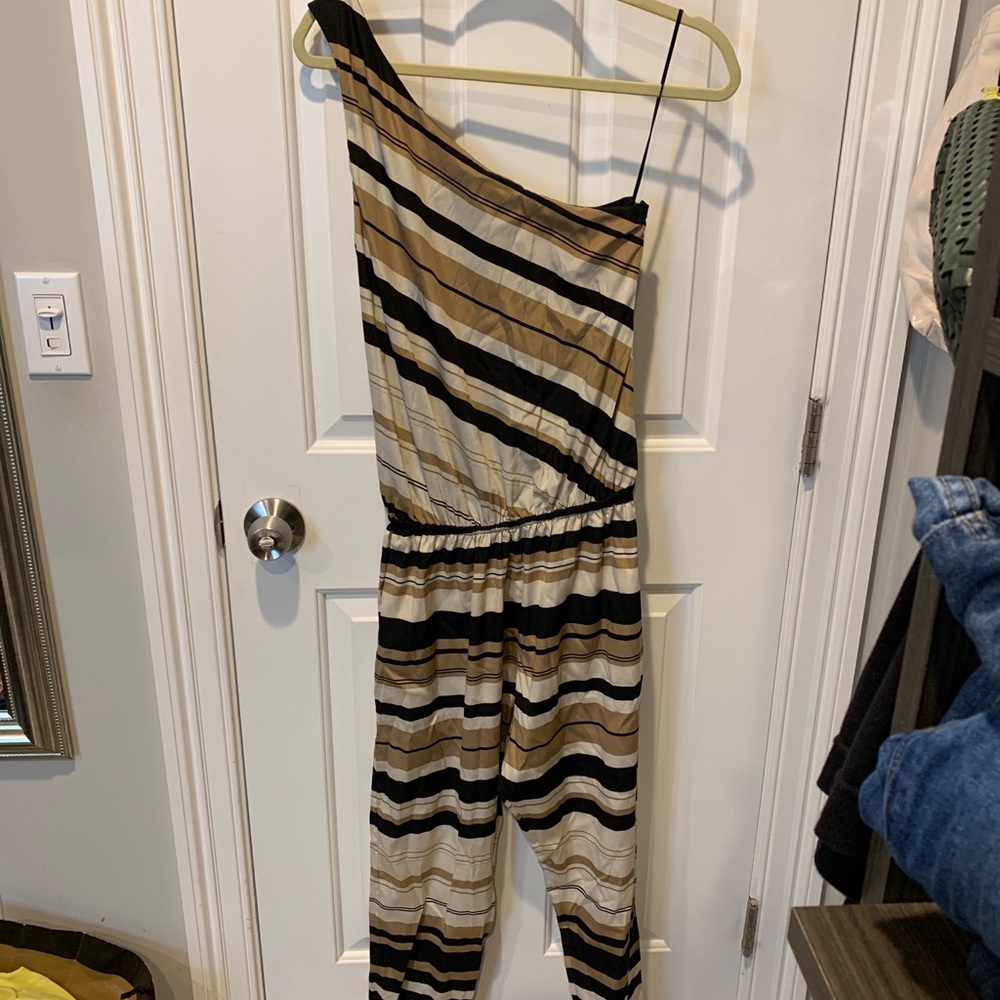 Calypso stripe one shoulder jumpsuit